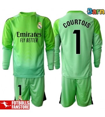Real Madrid Thibaut Courtois #1 Målvakt Bortatröja Barn 2025-26 Långärmad (+ Korta byxor)